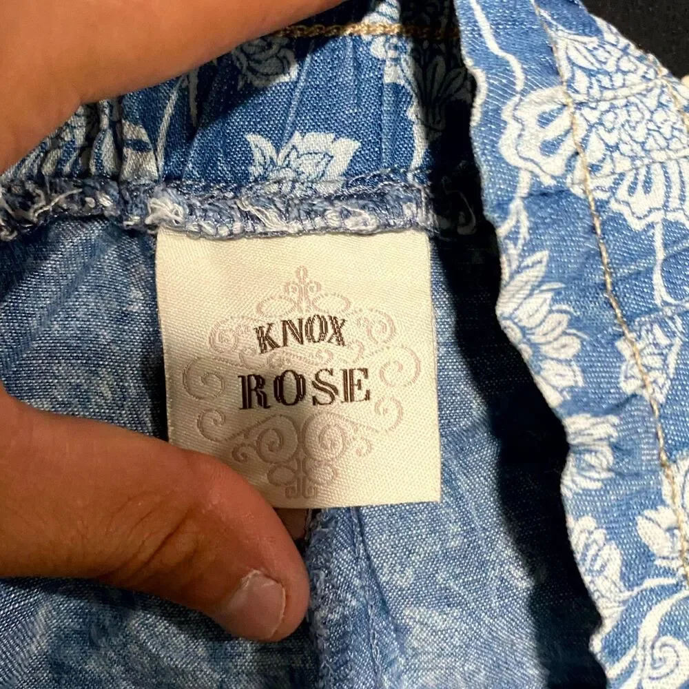 Knox Rose Paperbag Shorts Women's 2XL Blue Chambray Floral Over-All Drawstring